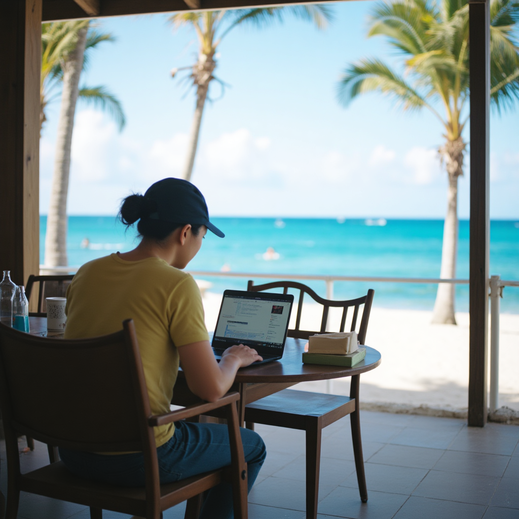 Trabajando desde la playa en República Dominicana